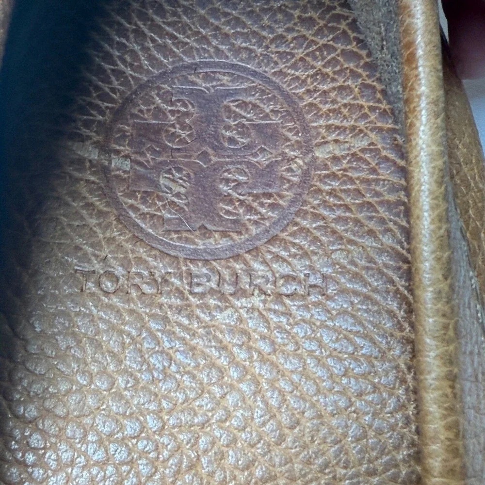 Tory Burch Driving Loafers Women 6.5 Tan Pebbled Leather Designer Old Money Prep